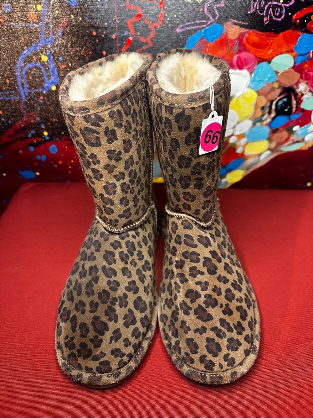 No.66 Bearpaw Short Leopard Print Suede Boots Size 9